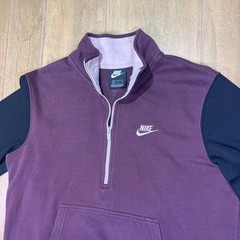 Nike Mens Club Fleece size Lg Quarter Zip Colorblock Pullover Plum Navy retro