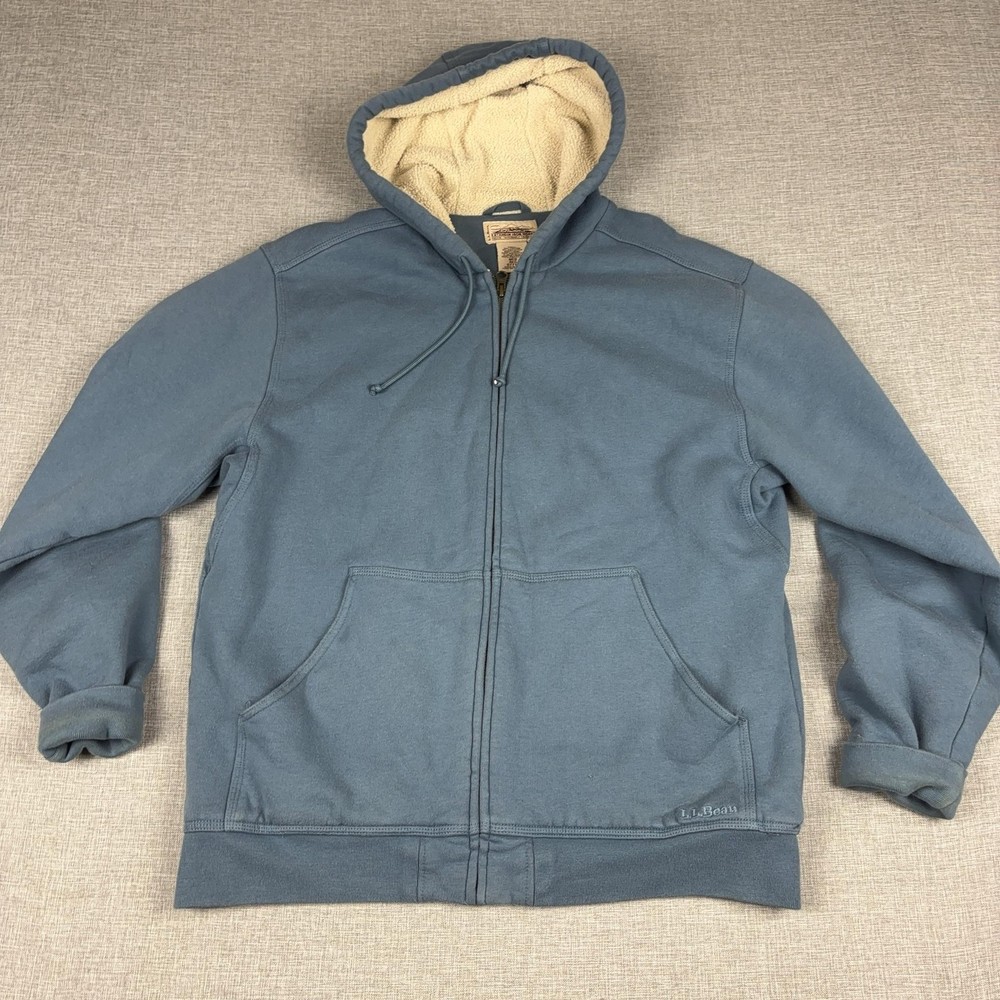 L.L. Bean Katahdin Iron WHoodie Mens M Blue Full Zip Sherpa Lined Fleece