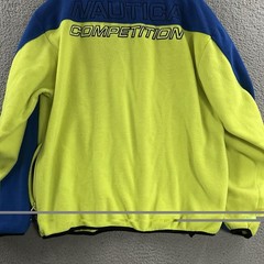Nautica Competition Mens Fleece Blue Green Large 1/4 Zip USA Made 100% Polyester