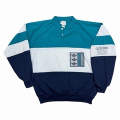 Vintage Adidas Size Large Sweatshirt Color Block Blue Teal White Striped 80s 90s