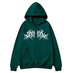 Y2K Full Zip Hoodie Men Gothic Metal Logo Graphic Sweatshirt Grunge Opium Jacket