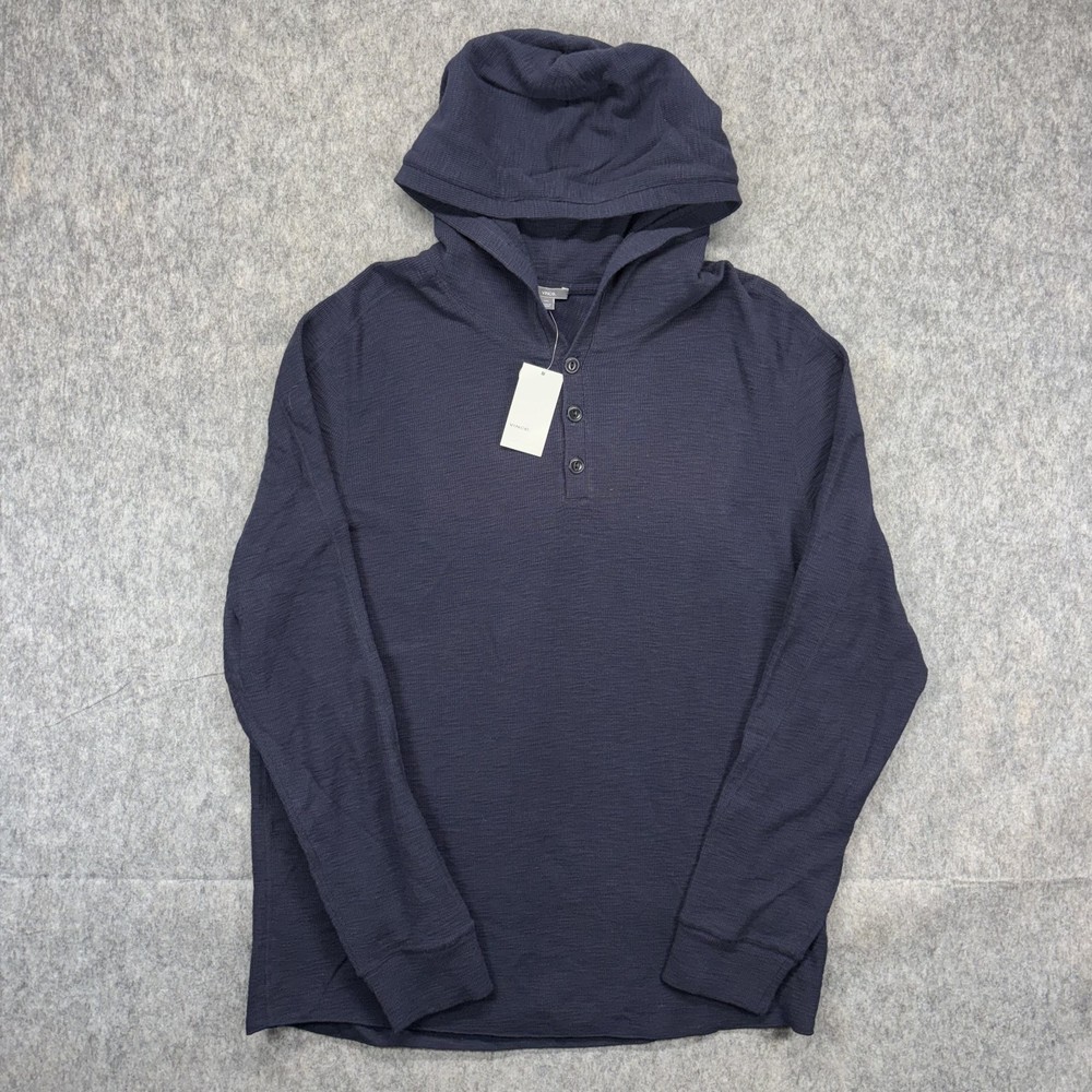 Vince Hoodie Henley Sweatshirt Men’s XXL Blue Cotton Luxury New $145