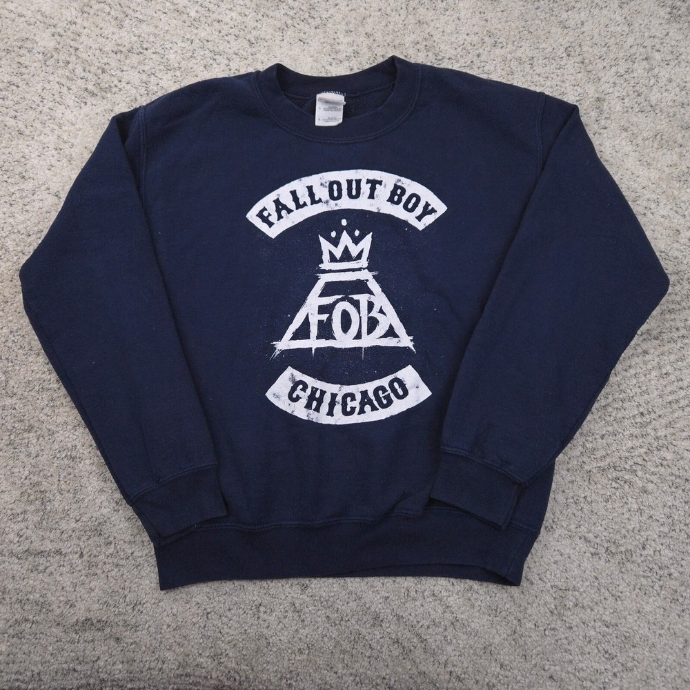 Vintage Fall Out Boy Sweatshirt Size Small Chicago Y2K Band Crew Neck Navy FOB