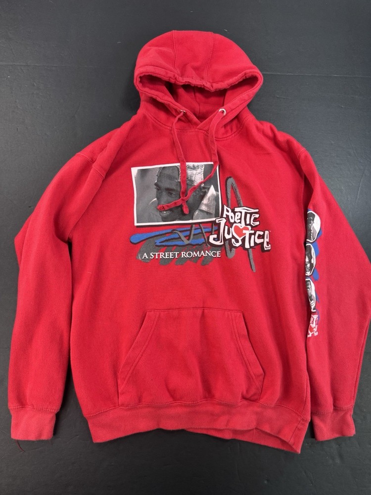 Poetic Justice Hoodie Mens Medium Red Sweatshirt 2pac Tupac Graphic Print
