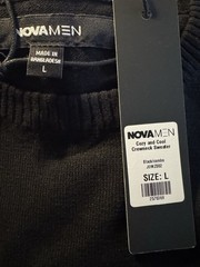 Men Crewneck Knit Stripe Cozy Sweater Pullover Black White Size Large