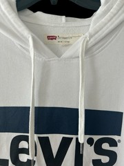 Levis Adult Men’s Small White Relaxed Hoodie Oversized Pullover Logo Red Blue S