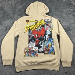 NWT Marvel Spiderman Comic Page Graphic Print Tan Hoodie Size Large New