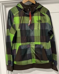 The North Face Hoodie Mens Small Green Purple Plaid TNF Apex Full Zip Softshell