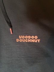 Voodoo Doughnut Men’s L Blue Graphic Logo Pullover Hoodie Pockets Drawstring