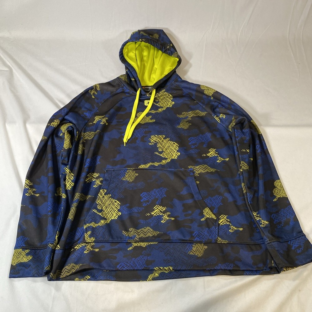 AND1 Basketball Mens XL Blue & Yellow Camo Activewear Pullover Hoodie Sweatshirt