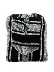 NEW Mexican Poncho Baja Hoodie Surfer Skater Drug Rug Pullover BLACK & WHITE