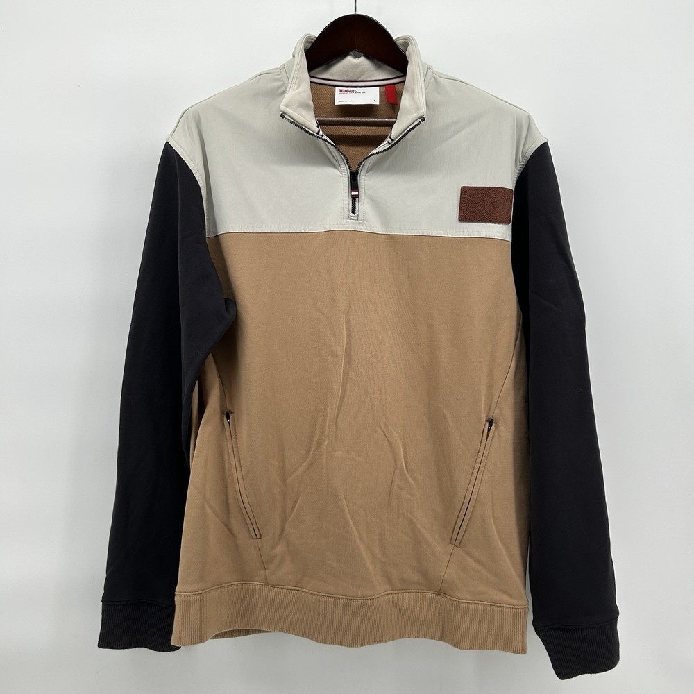 Wilson Mens L Mixed Media 1/4 Zip Pullover Color Block Zipper Pockets Athleisure