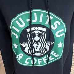 Hanes Black Pullover Hoodie Jiu-Jitsu & Coffee Graphic Print Fleece Size M