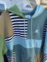 CHAMPION Classic Fleece Hoodie Zip-up Sweatshirt Bold Colorblock Abstract Sz XL