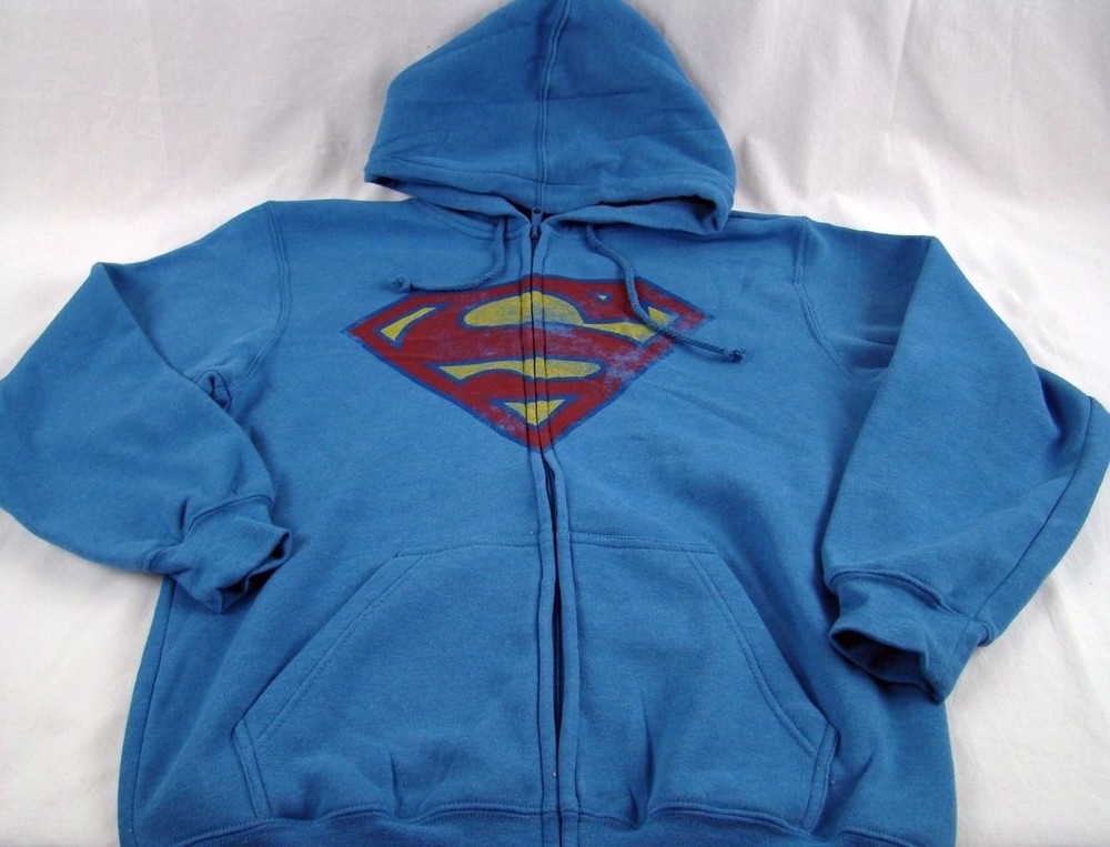 Mens NWT DC Comics Superhero Superman Zip Hooded Jacket Hoodie Sz S M L XL 2X
