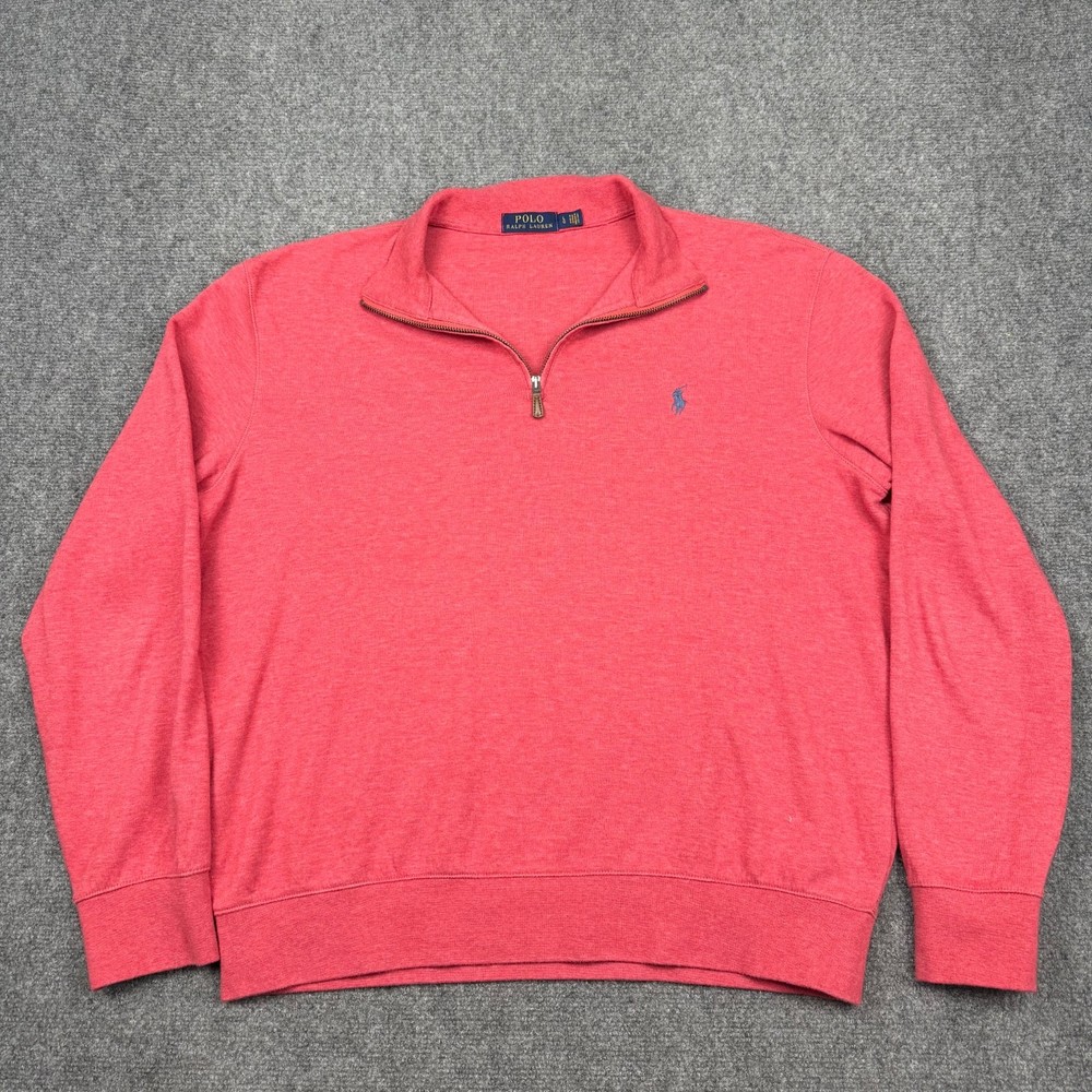 Polo Ralph Lauren 1/4 Zip Pullover Mens L Coral Salmon Sweatshirt Preppy Luxury