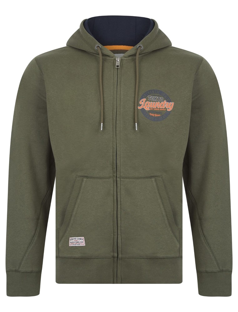 Mens Tokyo Laundry Reverse Print Hooded Brushback Fleece Jacket Zip Hoodie S-XXL