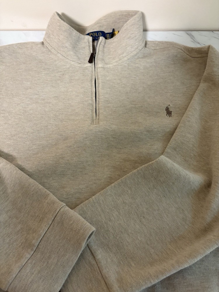 Polo Ralph Lauren Oatmeal Beige Piqué Quarter Zip Pullover Sweatshirt – Mens 3XB
