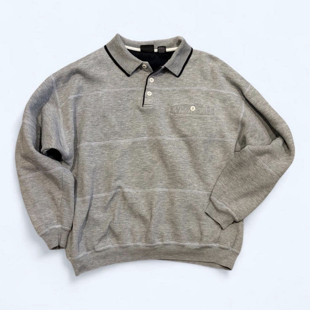 Winner Gray Collared Button Neck Pullover Sweatshirt Men’s L Regular