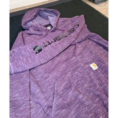 Carhartt Mens Loose Fit Heathered Purple Sleeve Logo Hoodie Medium