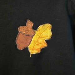 Jerzees Black Fall Pumpkin Moon Acorn Applique Sweatshirt Crewneck Mens Medium