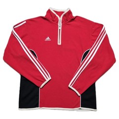 Vintage 90s Adidas Soccer Deep Pile Fleece 1/4 Zip SweatShirt Mens Sz M Red