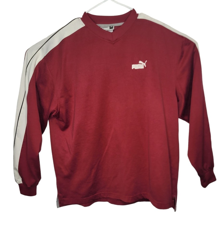 Vintage Y2K Puma Long Sleeve Vneck Lightweight Sweatshirt Maroon Logo Sz M