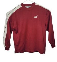 Vintage Y2K Puma Long Sleeve Vneck Lightweight Sweatshirt Maroon Logo Sz M