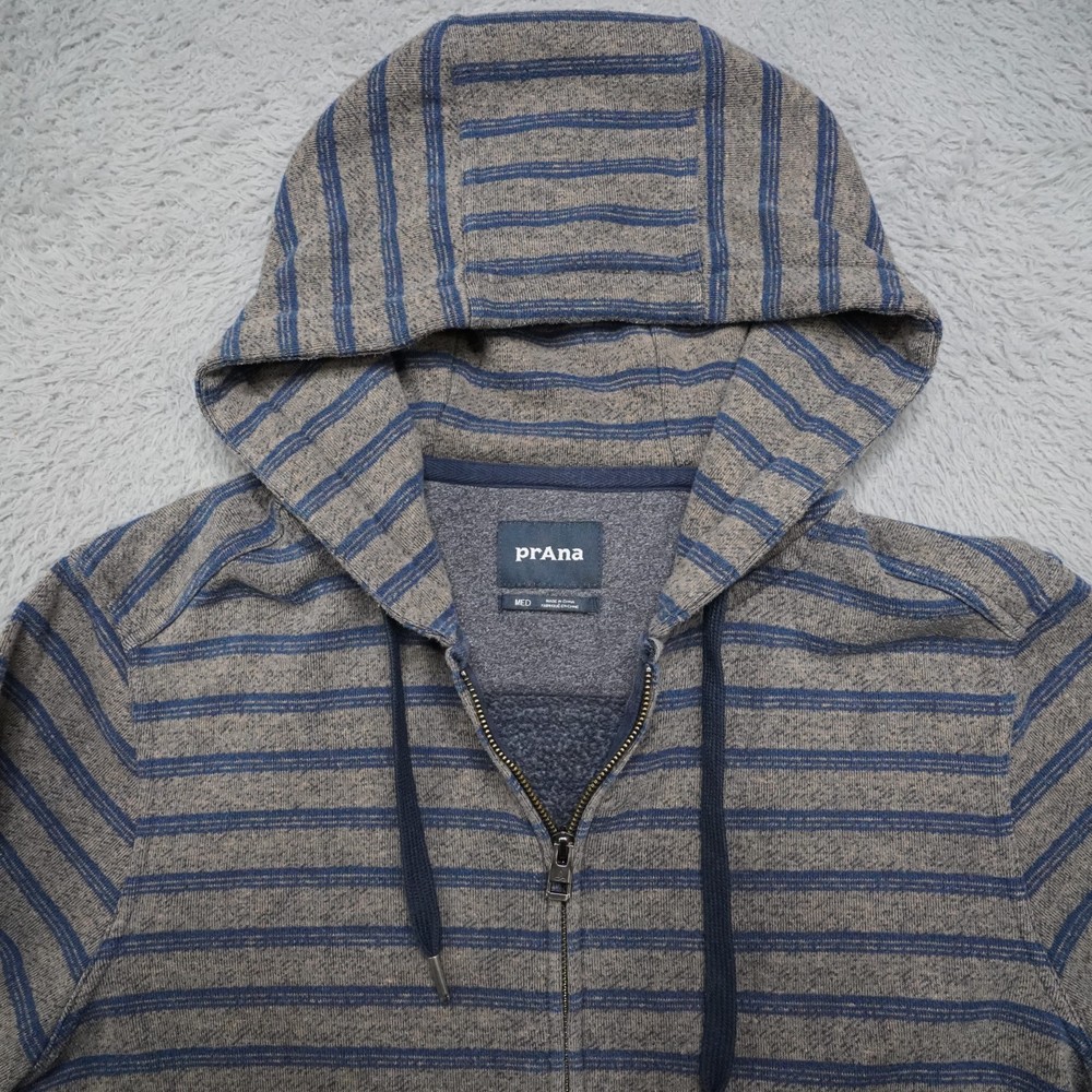 Prana Cardiff Fleece Hoodie Mens M Striped Sustainable Casualcore CozyMinimalist