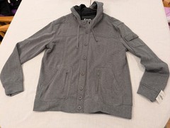 Kaun Hoodie Mens 2XL Charcoal Button Up Hood Fleece Jacket Zip Pockets Lined NWT