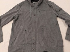 Kaun Hoodie Mens 2XL Charcoal Button Up Hood Fleece Jacket Zip Pockets Lined NWT