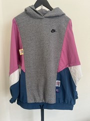 Vintage Nike Retro Grey Pink Blue Color block Hoodie Sz M Multiple Tags 2k Hip