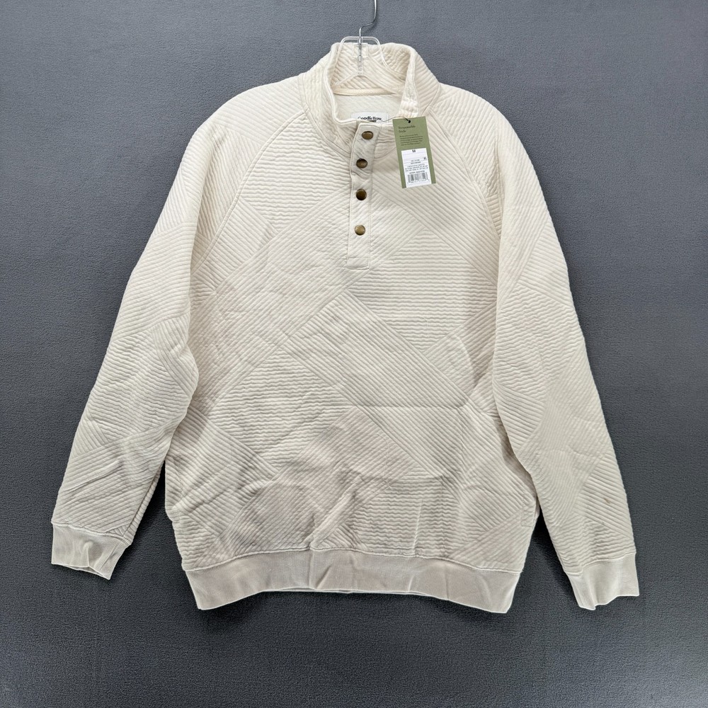 Goodfellow & Co Sweatshirt Mens Medium Ivory Textured Cotton Quarter- Snap NWT