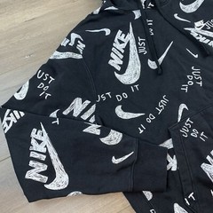 Nike Sportswear Club Hoodie Drawn Logo All Over Print Men’s Large Black/White