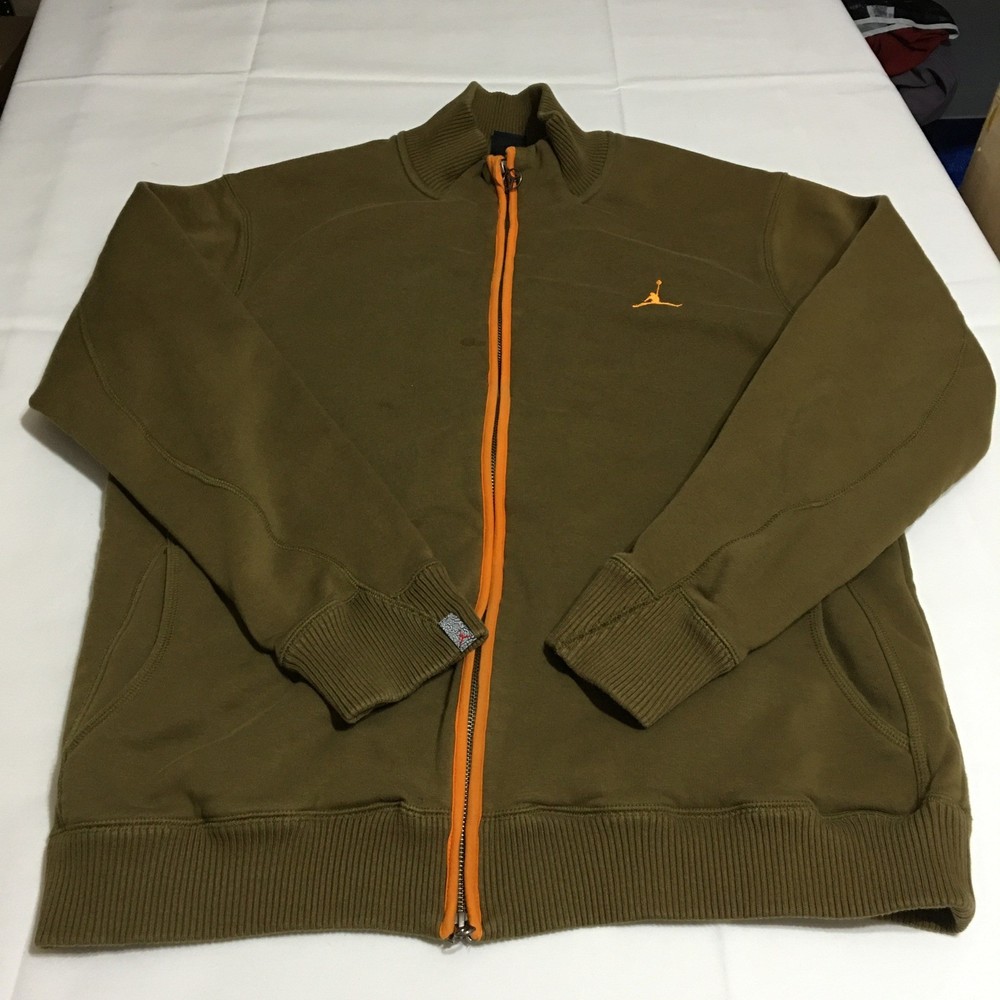 Jordan Full Zip Sweatshirt Mens XL Olive Orange Jumpman Logo Fleece Jacket