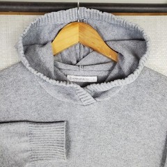 ALTERNATIVE Size Large Mens Knit Cotton+Cashmere Hooded Sweatshirt Hoodie Gray