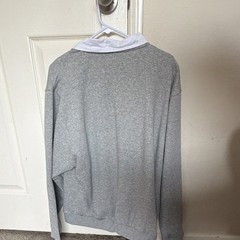 Nice Dress Shirt Nike M Gray/White Pullover Sweatshirt Collared Button Neck Logo