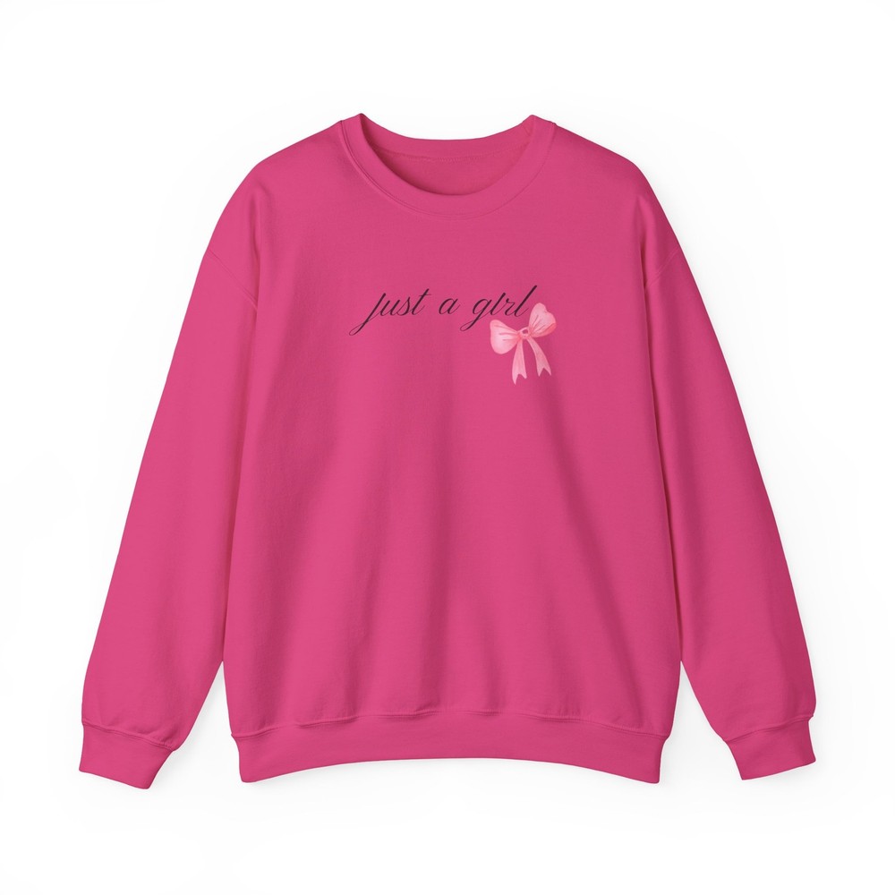 just a girl pink bow Crewneck | minimalist script, feminine design