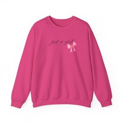 just a girl pink bow Crewneck | minimalist script, feminine design