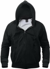 Mens Black Solid Thermal Lined Full Zip Hoodie Sweatshirt