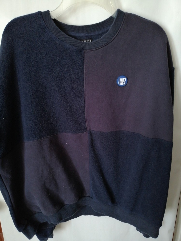 Sweatshirt Mens M Navy Blue Color Block Pullover Long Sleeve