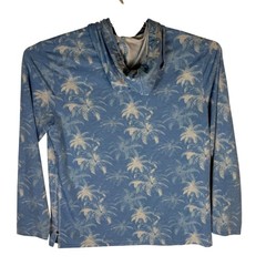 Tommy Bahama Mens Blue Palm Tree Print Lightweight Hoodie L Sustainable Viscose