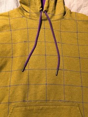 Champion Hoodie Mens M Olive Green Grid Pullover Sweatshirt Purple Trim Logo