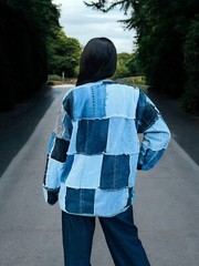 Denim Patchwork Pullover – Handmade, Long Sleeve, Perfect for Spring and Summer