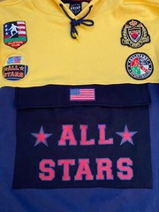 Krisp NYC ALL STARS Mens Colorblock Sweatshirt Hoodie XL Patches Sports Yellow