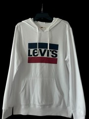 Levis Adult Men’s Small White Relaxed Hoodie Oversized Pullover Logo Red Blue S
