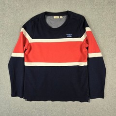 L.L. Bean Sweatshirt Mens Size Medium Pullover Crewneck Stripe Red White Navy