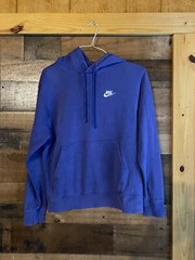 Mens Small Hoodie Plain Purple White Sewn Swoosh Long Sleeve Pullover Sweatshirt
