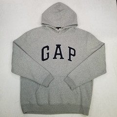 Gap Light Heather Gray Pullover Hoodie Men’s XL Navy Fleece GAP Arch Logo Casual