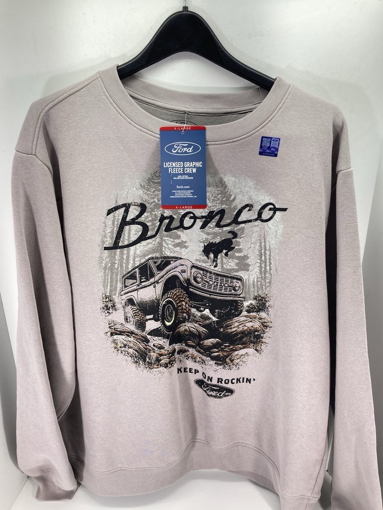 Ford Bronco Sweatshirt Men Size XL Gray Pullover Fleece Crew Neck Cotton NWT
